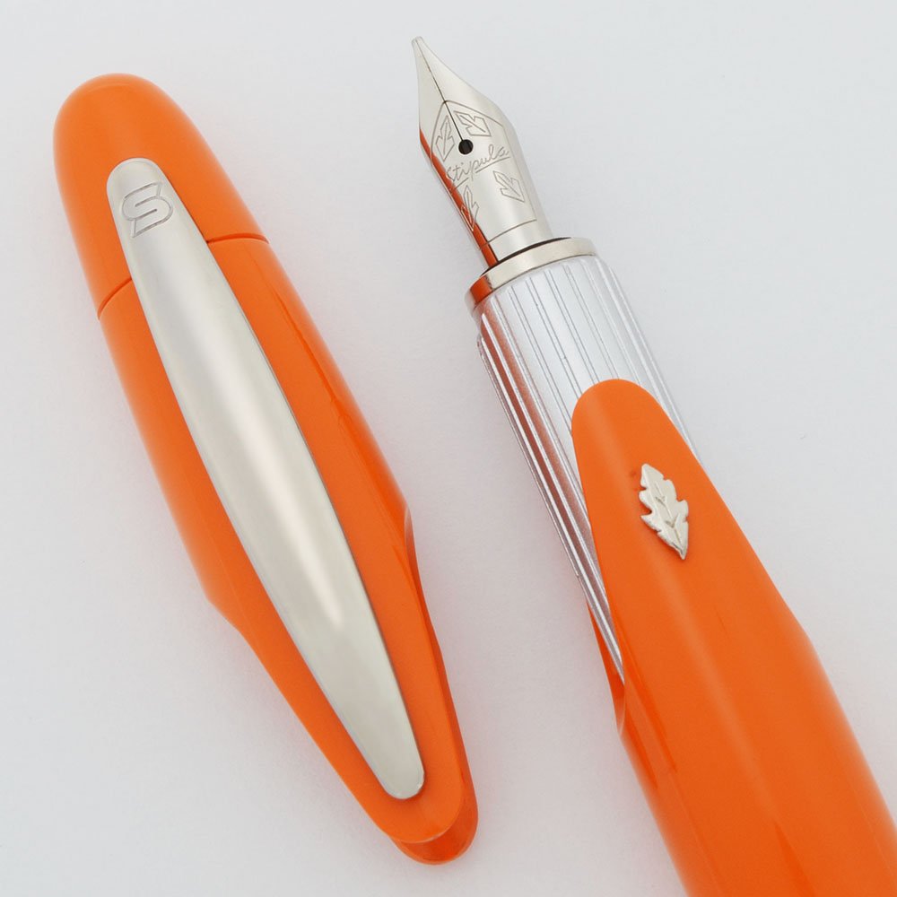 Stipula Speed Fountain Pen - Orange with Chrome Trim, Medium Steel